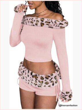 Y2K Leopard Crop Top and Low Rise Shorts Set Rave Outfit
